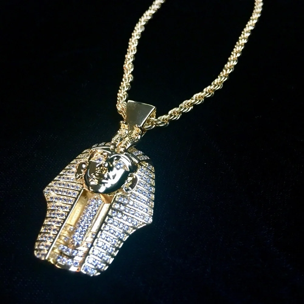 EGYPTIAN PHARAOH PENDANT NECKLACE CHAIN MADE ITALY *LIFETIME WARRANTY*